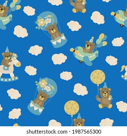 Seamless pattern with cute hand drawn bears. Boho style. Design for fabric, textile, wallpaper, packaging, decoration of a children's room.	