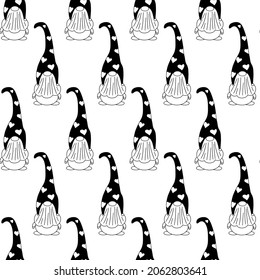Seamless pattern with cute hand drawn gnome characters. Scandinavian style vector background.