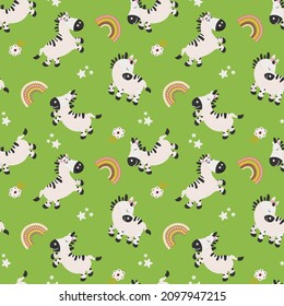 Patrón sin foco con unas cebras dibujadas a mano lindas. Diseño para tela, textil, papel pintado, empaque, decoración de vivero.	