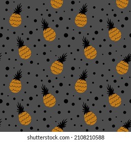 Seamless pattern with cute hand drawn pineapples on gray background. Vector illustration.