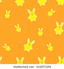 Seamless pattern with cute hand drawn bunny silhouette in doodle style,Easter illustration with rabbit,holiday decoration,print for wrapping paper,textile and fabric,nursery design,baby shower.