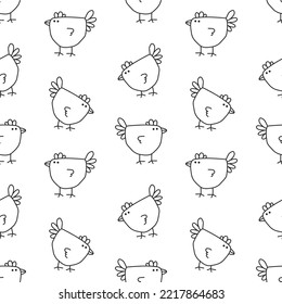 Seamless pattern with cute hand drawn chickens. Vector doodle illustrations background, wallpaper, fabric, textile. Isolated on white