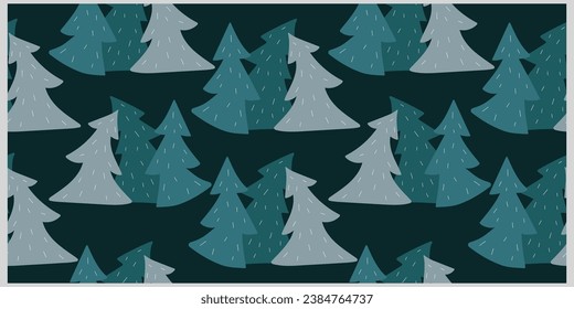 Seamless pattern with cute hand drawn dancing fir trees. Christmas vector design.