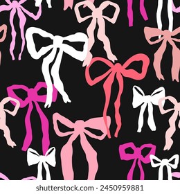 Seamless pattern with cute hand drawn bows. Girlish texture with colourful bows for fabric, textile, apparel. Vector illustration