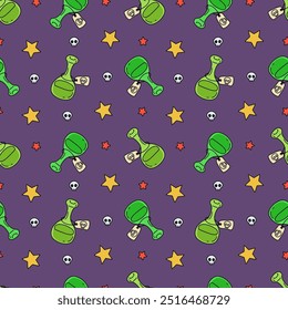 Padrão sem costura com bonitinho desenhado à mão Halloween poção poções frascos. Plano de fundo de repetição assustador de arte em linha.