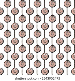 Seamless pattern with cute hand drawn lollipop characters. Flat vector illustration.