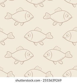 Seamless Pattern with Cute Hand Drawn Fish