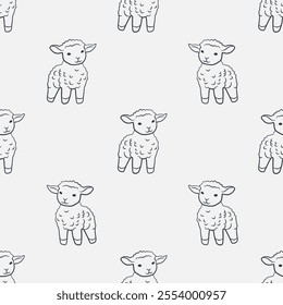 Seamless Pattern with Cute Hand Drawn Lambs