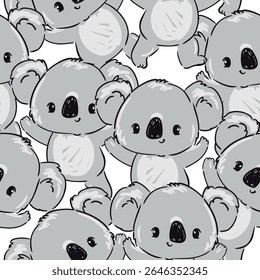 Padrão contínuo com ilustrações de vetor de bebê de coalas desenhadas à mão bonito para design infantil