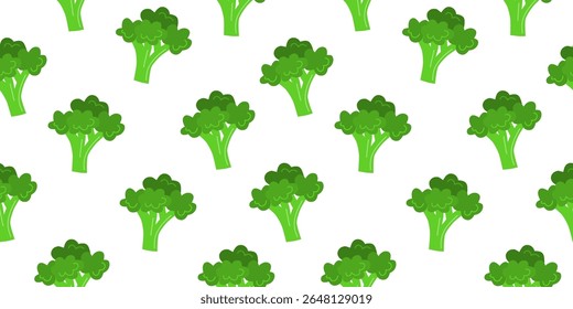 Padrão sem costura com brócolis plano desenhado à mão bonito no fundo branco.