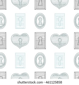 Seamless pattern with cute hand drawn ornamental  keyholes 