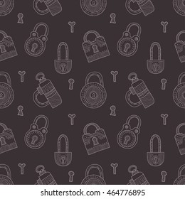 Seamless pattern with cute hand drawn ornate padlocks. Vector collection