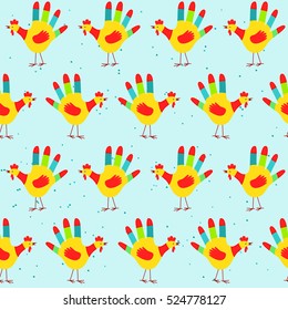 Seamless pattern with cute hand print roosters, vector illustration in eps8 format.