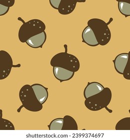 Patrón sin foco con bellotas adorables dibujadas a mano, un fondo cálido de la temporada de otoño