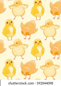 Seamless pattern with cute hand-drawn chicken on a beige background. Fabric design, Wallpaper, kids decor.