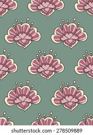 Seamless pattern with cute hand-drawn flowers. Floral background. Vector