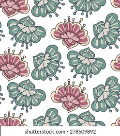 Seamless pattern with cute hand-drawn flowers. Floral background. Vector