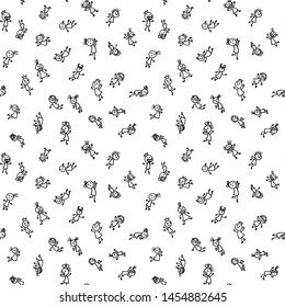 Seamless pattern with cute handdrawn girls in various emotions. Vector illustration. Nice use for valentines or kid birthday card, as labels, prints etc