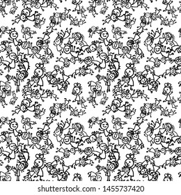 Seamless pattern with cute handdrawn girls in various emotions. Vector illustration. Nice use for valentines or kid birthday card, as labels, prints etc