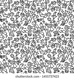 Seamless pattern with cute handdrawn girls in various emotions. Vector illustration. Nice use for valentines or kid birthday card, as labels, prints etc