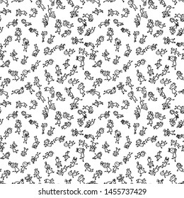 Seamless pattern with cute handdrawn girls in various emotions. Vector illustration. Nice use for valentines or kid birthday card, as labels, prints etc