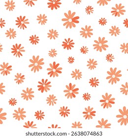 Seamless pattern with cute hand-drawn pink daisies in doodle style. Ideal for fabric, stationery, or decor. Cheerful floral print.