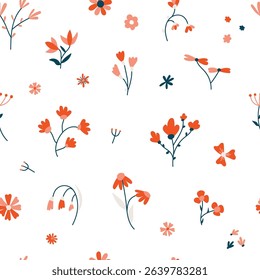 Seamless pattern with cute hand-drawn pink daisies in doodle style. Ideal for fabric, stationery, or decor. Cheerful floral print.