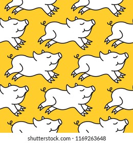 Seamless pattern with cute happy pig. Endless texture for wallpaper, fill, web page background, surface texture.