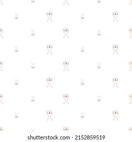 Seamless pattern with cute hare in childish style with smile muzzle and eyes on white background. Funny print of rabbit with happy face. Vector flat illustration for holidays