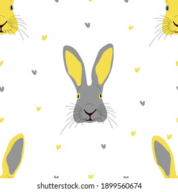 Seamless pattern with cute hares with big ears for Easter holiday. Print on fabric, baby bedding, pillows. Vector illustration.