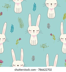 seamless pattern with cute hares with flowers