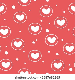 Seamless pattern of cute heart in bubble red background.Cartoon.Hand drawn.Valentines day.Love.Image for card,poster,clothing.Kawaii.Vector.Illustration.