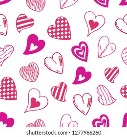 seamless pattern of cute heart or love icons with doodle style