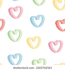 Seamless pattern of cute heart with shadow on white background.Love.Valentines day.Pastel color.Clothing screen.Kawaii.Vector.Illustration.