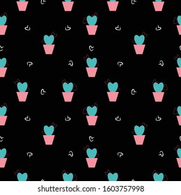 Seamless pattern with cute heart shaped cactus for wallpaper,wrapping paper,packaging,greeting card design