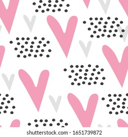 Patrón sin inconvenientes con corazones adorables. Estilo escandinavo dibujado a mano. Bueno para textiles, tela, paquete. Dos bodas, tarjetas de felicitación. Fondo del vector
