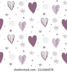 Seamless pattern with cute hearts on a bell background. Suitable for textiles, children's clothing, wrapping paper, wallpaper. Vector illustration.
