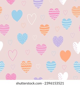 Patrón sin brillo con corazones bonitos sobre fondo rosado para tu tela, papel de envoltura de regalo. Fondo romántico vectorial