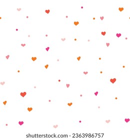 Seamless pattern of cute hearts of pastel colors on a white background. Wallpaper for season decoration, wrapping paper, clothing prints. Vector illustration.