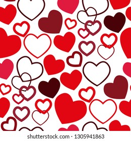 Seamless pattern of cute hearts of pink color on a white background to celebrate Valentine s Day. Wallpaper for season decoration, wrapping paper, clothing prints. Vector illustration.