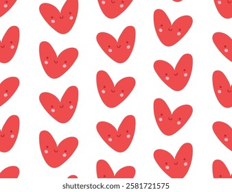 Seamless pattern with cute hearts. Cute simple red heart. Vector illustration for sticker, patch, phone case, poster, t-shirt, mug and other design.