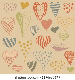 Seamless pattern of cute hearts. Wallpaper for season decoration, wrapping paper, clothing prints. Vector illustration.