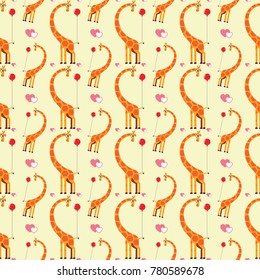 Seamless pattern with cute heart-shaped and giraffe ,valentines vector illustration4-0