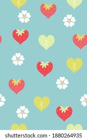 Seamless pattern with cute heart-shaped strawberries. Valentine's day mood. Vector graphics.