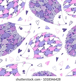 Seamless pattern with cute hedgehog.