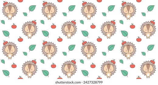 Seamless pattern with cute hedgehog . Cute animals in kawaii style. Drawings for children. vector illustration