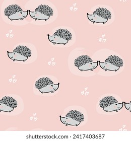 Seamless pattern with cute hedgehog. Background for textile, fabric, web, card, wrapping paper, girl and boy, teen and other design.