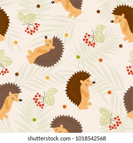 Seamless pattern with cute hedgehog. Retro kids seamless pattern with colorful hedgehogs. Baby pattern