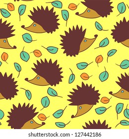 Seamless pattern with cute hedgehogs