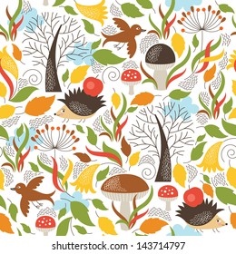 Seamless pattern with a cute hedgehogs 